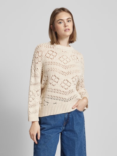 Pieces Flatteuze gebreide pullover met ajourpatroon, model 'PCNIANA' Beige - 4