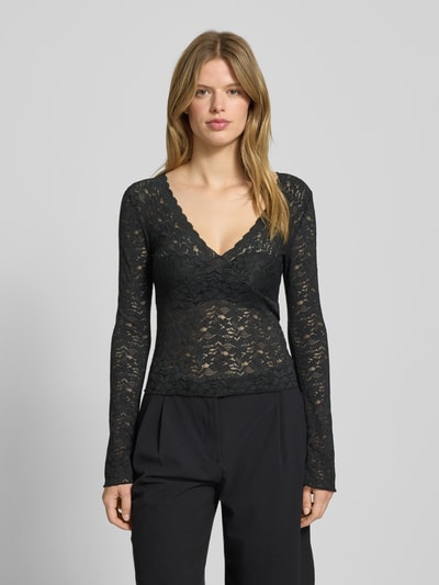 Gina Tricot Longsleeve aus Spitze mit V-Ausschnitt Black 4