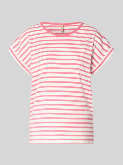 Productfoto, T-shirt met ronde hals model 'RINA' van Soyaconcept, regular fit, allover roze-wit gestreept, bio-katoen-elastaan-mix.