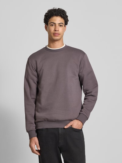 Männermodel trägt Regular Fit Sweatshirt aus Baumwoll-Mix Modell 'CERES' von Only & Sons, unifarben, Rundhals, langarm, Ganzkörperansicht von vorne.