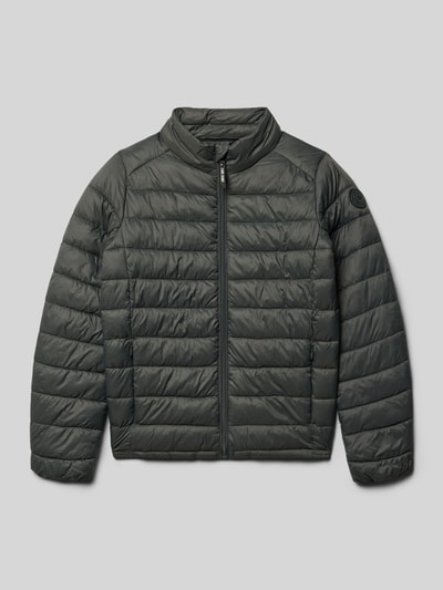 Productfoto, Gewatteerd jack met opstaande kraag, kinbescherming, ritssluiting, elastische mouwboorden, ritszakken, recht pasvorm Model 'STINGER' van CARS JEANS voor kinderen, kleur donkergroen, gladde textuur