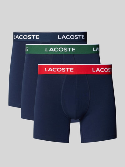 Produktfoto, Trunks aus Baumwoll-Mix im 3er-Pack von Lacoste in Dunkelblau, elastischer Label-Bund in Rot, Grün und Blau, unifarben, für Herren.