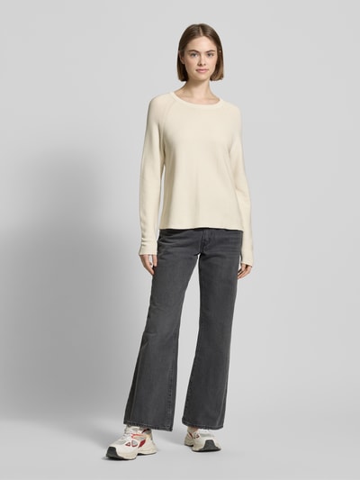 Marc O'Polo Denim Strickpullover mit geripptem Rundhalsausschnitt Offwhite 1