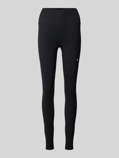 Produktfoto, schwarze Leggings mit Logo-Print Modell 'One' von NIKE TRAINING aus Material-Mix mit Stretch-Anteil, Slim-Fit und elastischem Bund.