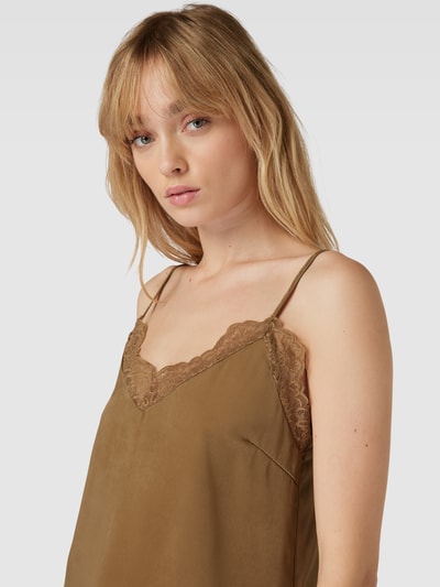 Only Top bluzkowy z koronkowym obszyciem model ‘FRI’ Camel 3