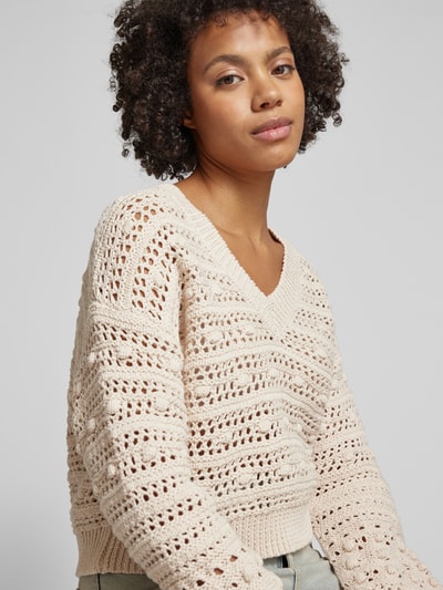 Mango Strickpullover mit V-Ausschnitt Modell 'BAHAMAS' Beige 3