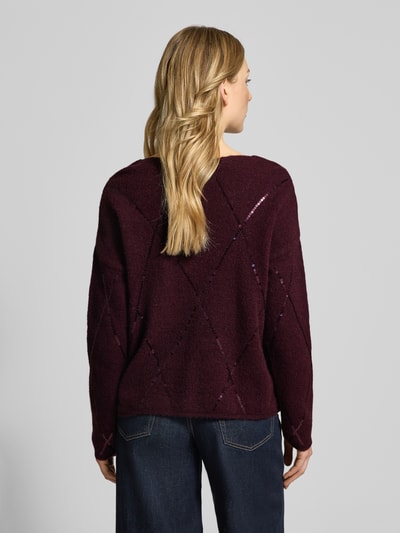 Milano Italy Strickpullover mit Paillettenbesatz Bordeaux 5