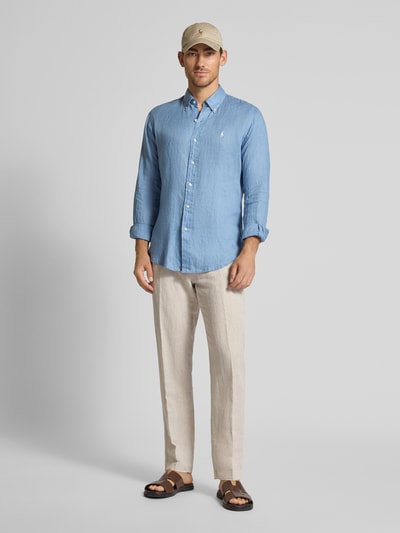Polo Ralph Lauren Koszula lniana o kroju regular fit z kołnierzykiem typu button down Niebieski melanż 1