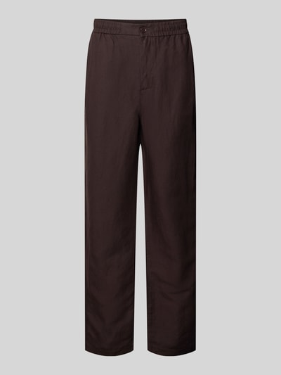 Lacoste Straight Leg Stoffhose aus Leinen-Mix Schoko 2