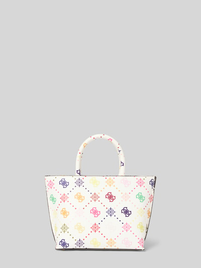 Produktfoto, Tote Bag mit Allover-Logo-Print Modell 'Emelie' von Guess, bunt gemustert, Textur aus glattem Material, Szerokość w rozmiarze 1: 25 cm, długość: 16 cm, głębokość: 10 cm, długość paska na ramię: 115 cm