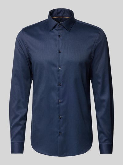 Produktfoto, Slim Fit Businesshemd in Premiumqualität von Jake*s in Dunkelblau, Allover-Muster, Kentkragen, Two Ply Baumwolle, Easycare