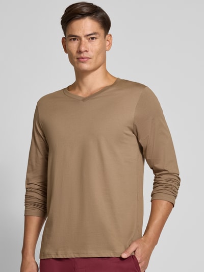 Schiesser Regular fit shirt met lange mouwen en V-hals Beige - 3