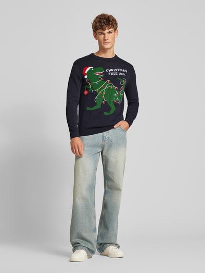 Only & Sons Gebreide pullover met ronde hals, model 'XMAS' Marineblauw - 1