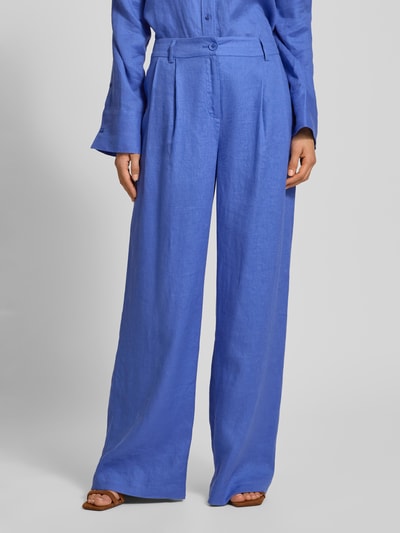 Christian Berg Woman Wide Leg Leinenhose mit Bundfalten Blau 4