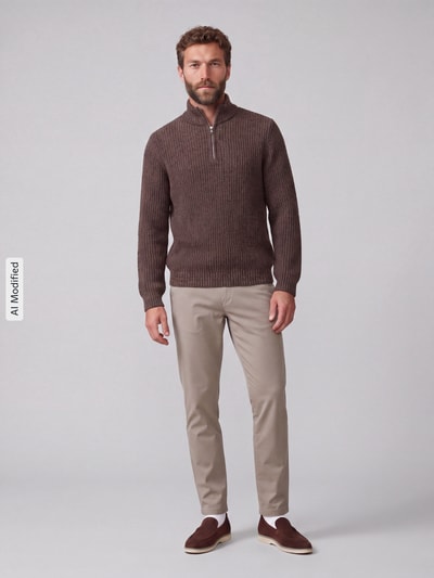 ONLY & SONS troyer o kroju regular fit z krótkim zamkiem błyskawicznym model 'JOIN' Średniobrązowy 1