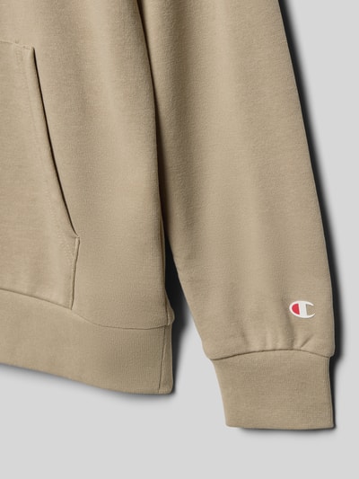 Produktfoto, Regular Fit Hoodie mit Logo-Print von CHAMPION aus Baumwoll-Mix, beige, Känguru-Tasche, elastische Abschlüsse, strukturierte Oberfläche