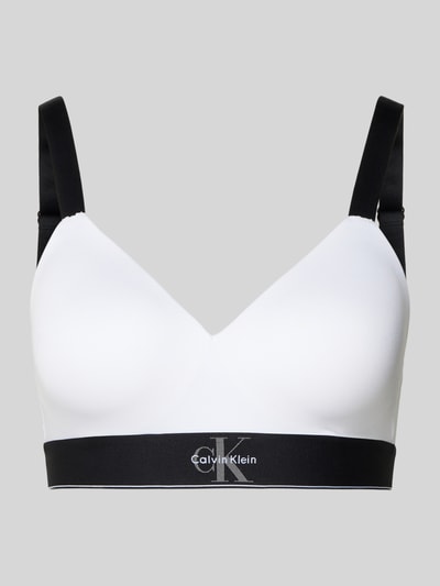 Produktfoto, Slim Fit Bralette mit Logo-Stitching von Calvin Klein Underwear aus elastischem Material-Mix in Weiß mit schwarzem Bund.