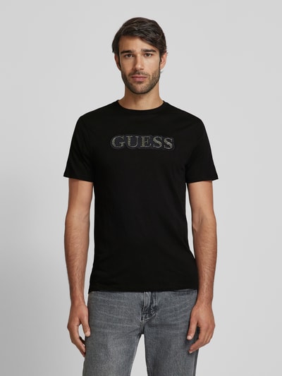 Guess T-shirt z wyhaftowanym logo Czarny 4