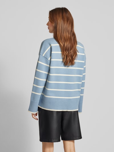 Pieces Loose fit gebreide pullover van viscosemix met streepmotief, model 'MATHILDE' Bleu - 5