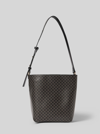 Produktfoto, Bucket Bag in Leder-Optik von CK Calvin Klein in Schwarz mit Allover-Logo-Print, Magnetverschluss, verstellbarer Schulterriemen, herausnehmbare Innentasche mit Reißverschluss, Logo-Prägung, Maße: 27 cm Breite, 25 cm Länge, 12 cm Tiefe, 50 cm Schulterriemenlänge
