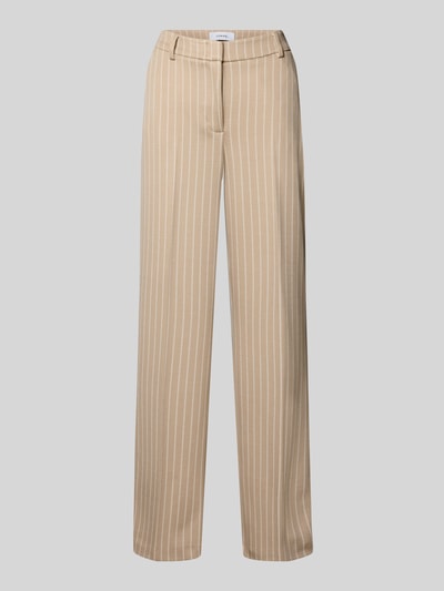 Produktfoto, Hose mit Bügelfalten und Gesäßtaschen von Comma im Material-Mix mit Viskose-Anteil, Regular-Fit, beige mit weißen Streifen.