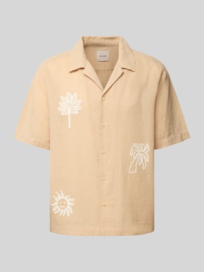 Only & Sons Regular Fit Leinenhemd mit Motiv-Stitching Modell 'CAIDENLY' Orange 2