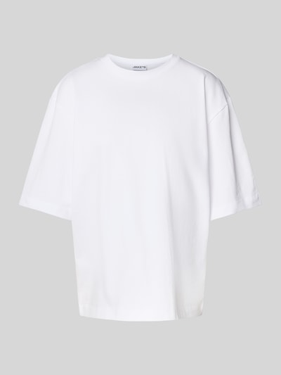 Jake*s Casual Oversized T-Shirt mit geripptem Rundhalsausschnitt Weiss 2