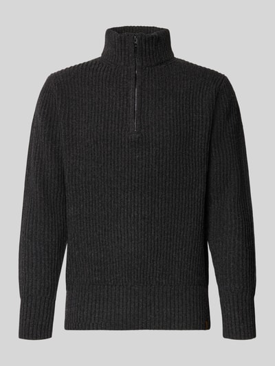 G-Star Raw Sweter z dzianiny z mieszanki wełny lana ze stójką i zamkiem błyskawicznym Antracytowy 2