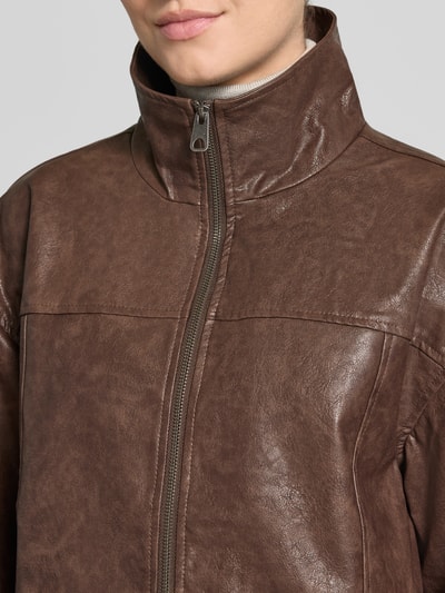 ICHI Kunstlederjacke mit Zweiwege-Reißverschluss Modell 'FLARINA' Dunkelbraun 3