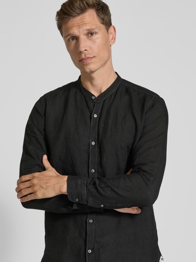 FIL NOIR Regular Fit Businesshemd aus reinem Leinen Modell 'ANCONA' Black 3