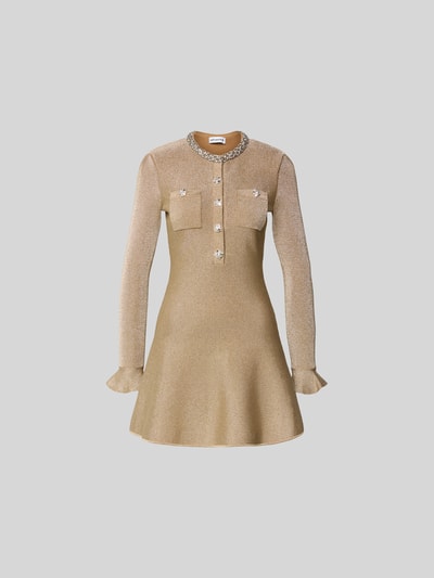 Produktfoto, Minikleid mit Viskose-Anteil von Self-Portrait in Beige, Ziersteinbesatz, aufgesetzte Taschen, taillierte Passform, lange Ärmel, Baumwoll-Mix, strukturierte Oberfläche, glatte Textur