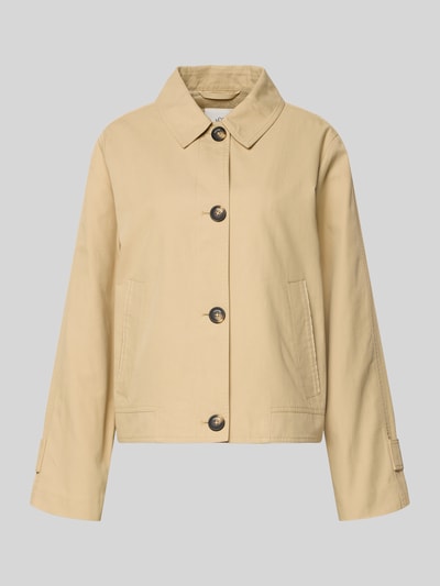 Productfoto, Regular Fit Trenchcoat aus Baumwoll-Lyocell-Mix van s.Oliver RED LABEL in effen beige twill met kraag, knoopsluiting, cropped lengte, steekzakken, verstelbare manchetten.