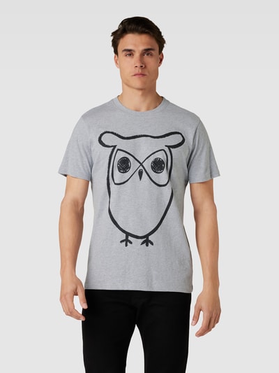 Knowledge Cotton Apparel T-shirt met motiefprint Lichtgrijs gemêleerd - 4