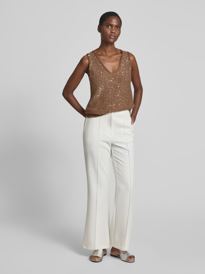 Weekend Max Mara Stricktop mit V-Ausschnitt Modell 'ACAICI' Hellbraun 1