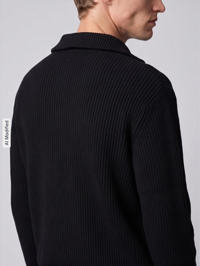 Selected Regular Fit Pullover aus reiner Baumwolle mit Troyer-Kragen Black 3