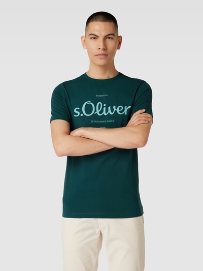 s.Oliver RED LABEL T-shirt met labelprint, model 'logo' Flessengroen - 4