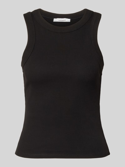 Produktfoto, schwarzes Tanktop in Ripp-Optik Modell 'MARY' von Topshop aus Baumwoll-Elasthan-Mix mit Rundhalsausschnitt, Slim Fit