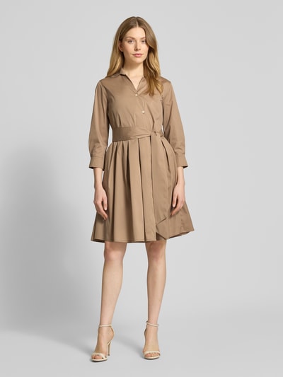 0039 Italy Knielanges Hemdblusenkleid mit Bindegürtel Modell 'JULE' Camel 1