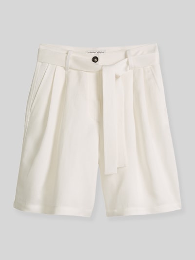 Produktfoto, Relaxed Fit Shorts mit Leinen-Anteil von Marc O'Polo in Optik: Unifarben mit Bundfalten, Stoffgürtel, High-Waist, Knopf und verdecktem Reißverschluss, glatte Struktur.