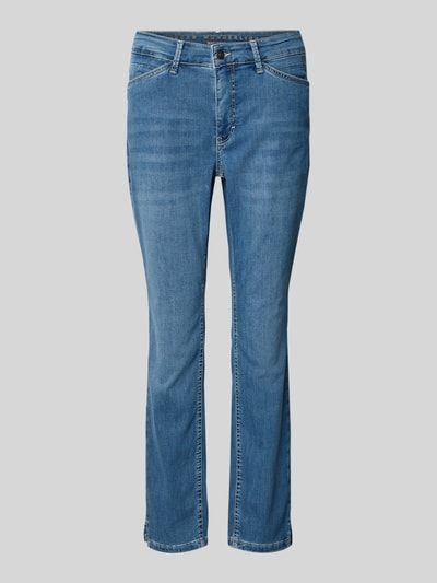 Produktfoto, blaue Slim Fit Jeans aus Baumwoll-Mix Modell 'DREAM SUMMER' von MAC, 5-Pocket-Design, Kontrastnähte, Label-Patch hinten