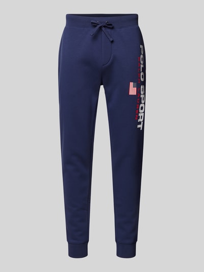 Polo Sport Slim fit sweatpants met labelprint Donkerblauw - 2