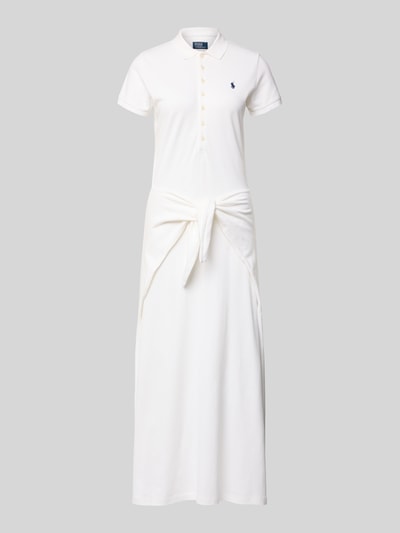 Produktfoto, Regular Fit Freizeitkleid aus Baumwoll-Mix von Polo Ralph Lauren, biała tkanina pique, długość midi, wysoki dekolt, logo, krótki rękaw