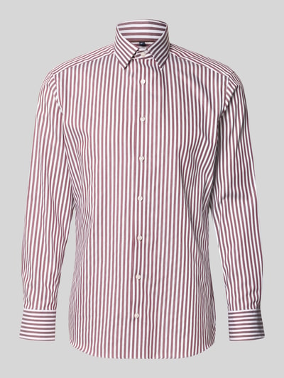 Produktfoto, Modern Fit Businesshemd aus reiner Baumwolle von OLYMP, weiß-bordeaux gestreift, glatte Textur, Herren Businesshemd von OLYMP