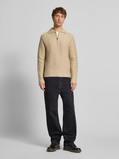 G-Star Raw Strickpullover mit Polokragen und Reißverschluss Beige 1