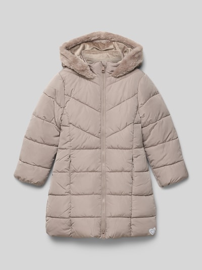 s.Oliver RED LABEL Regular fit gewatteerde lange jas met voering van teddypluche
 Steengrijs - 1