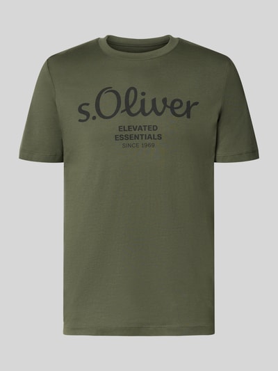 s.Oliver RED LABEL krój regular fit t-shirt z czystej bawełny model 'BASIC TEE BIG LOGO' Khaki 1