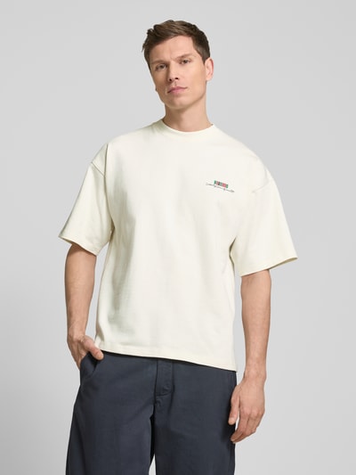 WOODBIRD T-shirt met labelstitching, model 'Beam Culture' Offwhite - 4