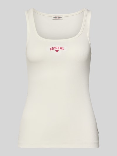 Productfoto, Tanktop in Ripp-Optik mit Label-Stitching van Guess Jeans in wit, slim fit, katoen-elastaan mix, fijne ribstructuur, 53 cm ruglengte bij maat S
