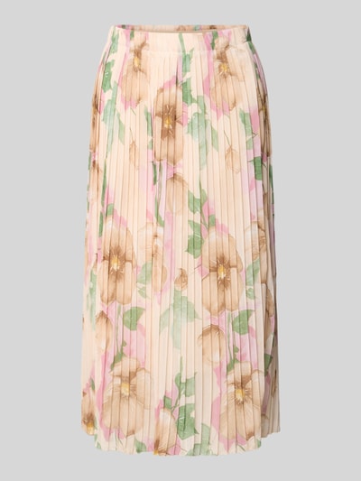 Produktfoto, Midirock mit Plisseefalten Modell 'Ki44anii' von ZABAIONE in A-Linie und Allover-Look mit floralen Mustern, Bundweite bei Größe S: 35 cm, Gesamtlänge bei Größe S: 74 cm.