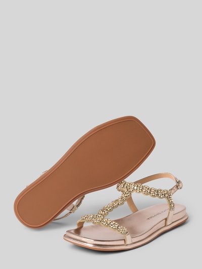 Produktfoto, Sandalen met strass-steentjes van ALMA EN PENA, afgerond model, dunne riempjes met doornsluiting, gladde zool